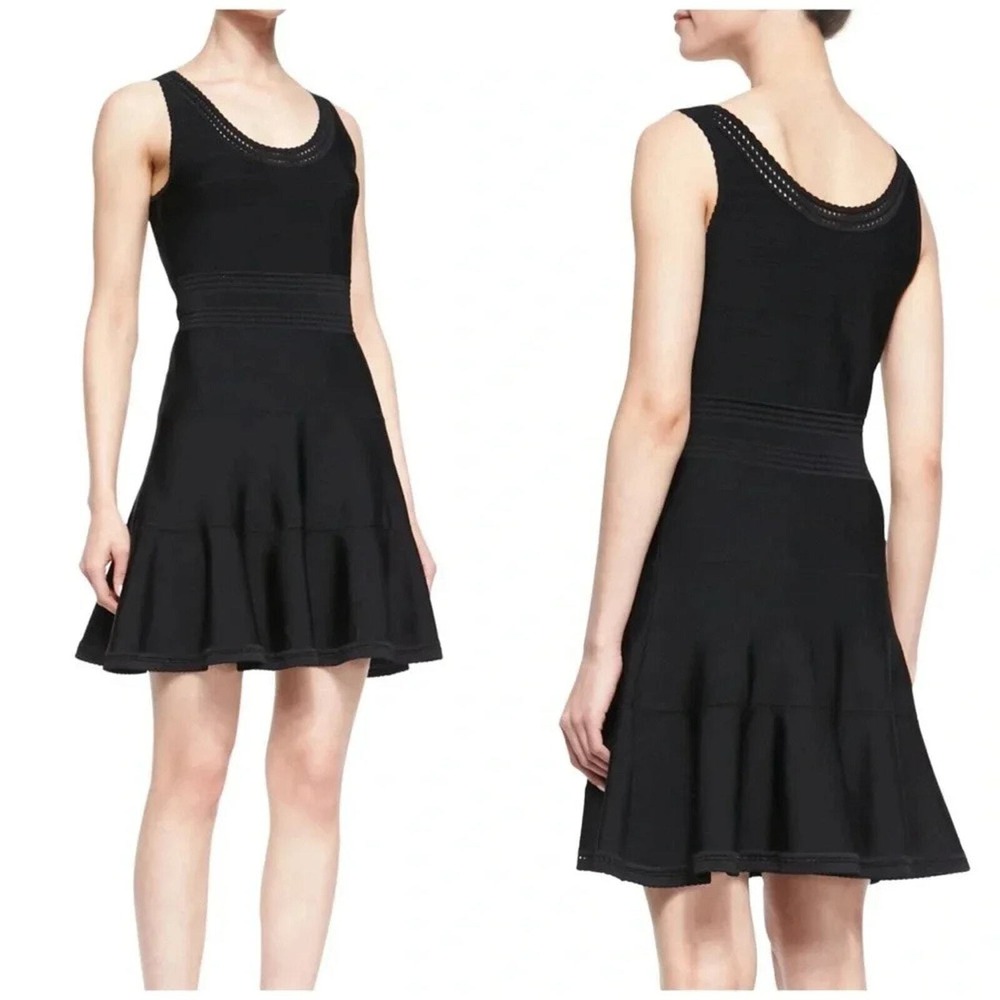 Diane von Furstenberg DVF Black Ribbed Knit Pointelle Fit and Flare Dress Small‎